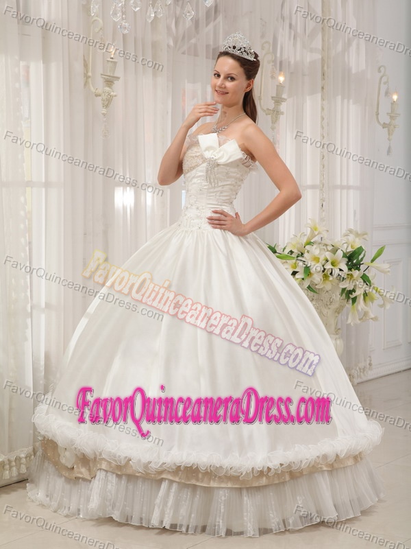 Special Style Beaded Taffeta Ball Gown Quinceanera Dress in White for Sale