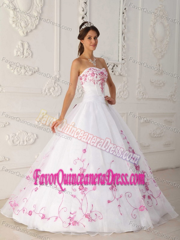 Clearance White Taffeta Organza Embroidered Dress for Quince Online