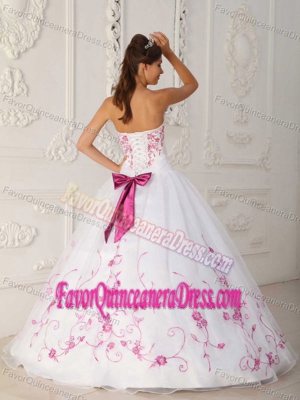 Clearance White Taffeta Organza Embroidered Dress for Quince Online