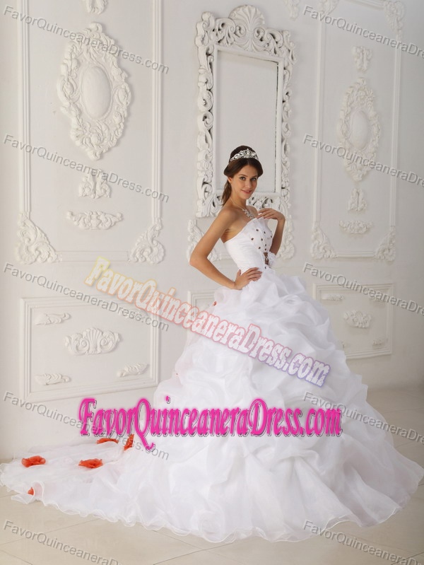 Best Seller Organza White Quinceanera Dress with Pick-ups Free Shipping