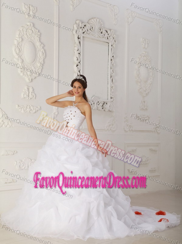 Best Seller Organza White Quinceanera Dress with Pick-ups Free Shipping