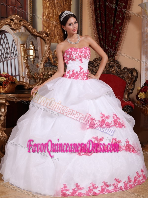 Clearance White Organza Quinceanera Gown Dress with Appliques on Sale