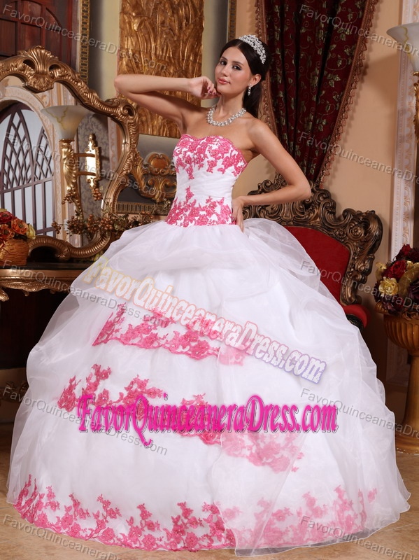 Clearance White Organza Quinceanera Gown Dress with Appliques on Sale