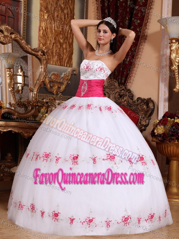 Best Seller Strapless White Taffeta Tulle Quinceanera Dresses with Appliques