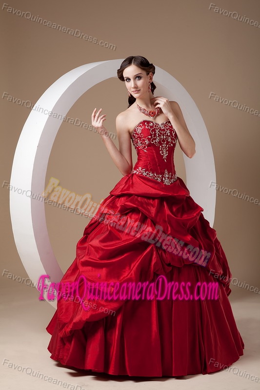 Timeless Red A-line Sweetheart Taffeta Sweet Sixteen Dresses with Appliques
