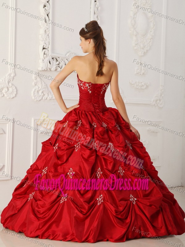 Strapless Appliques Beading Wine Red Righteous Dresses for Quinceaneras