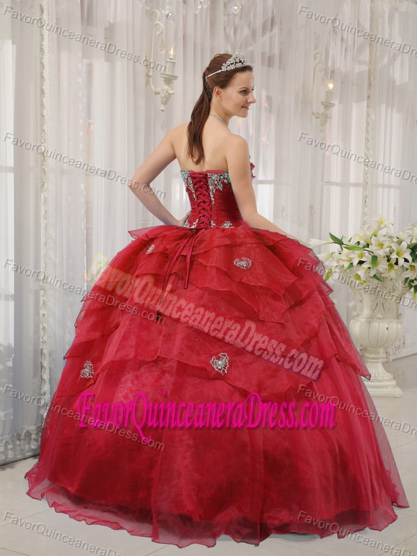 Tasty Layers Strapless Sweetheart Appliques Wine Red Quinceanera Dresses