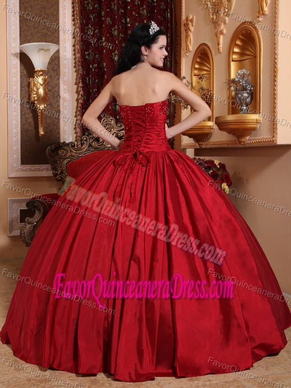 Tony Beading Strapless Wine Red Taffeta Lace Up Back Quinceaneras Dresses