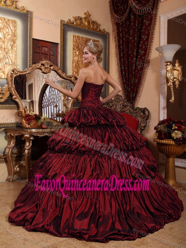 Snappy Sweetheart Appliques Pick-up Chapel Train Wine Red Dress for Quince