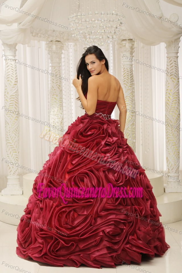 Rakish Rolling Flowers Sweetheart Beading Wine Red Organza Quince Dresses