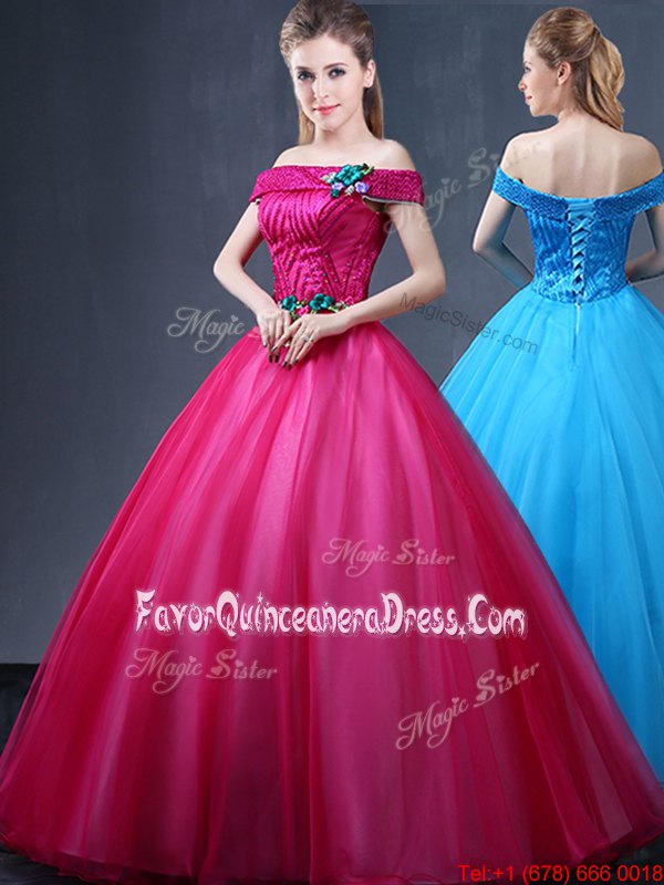 Beauteous Floor Length Lace Up Quinceanera Dresses Coral Red and In for Military Ball and Sweet 16 and Quinceanera with Appliques and Belt