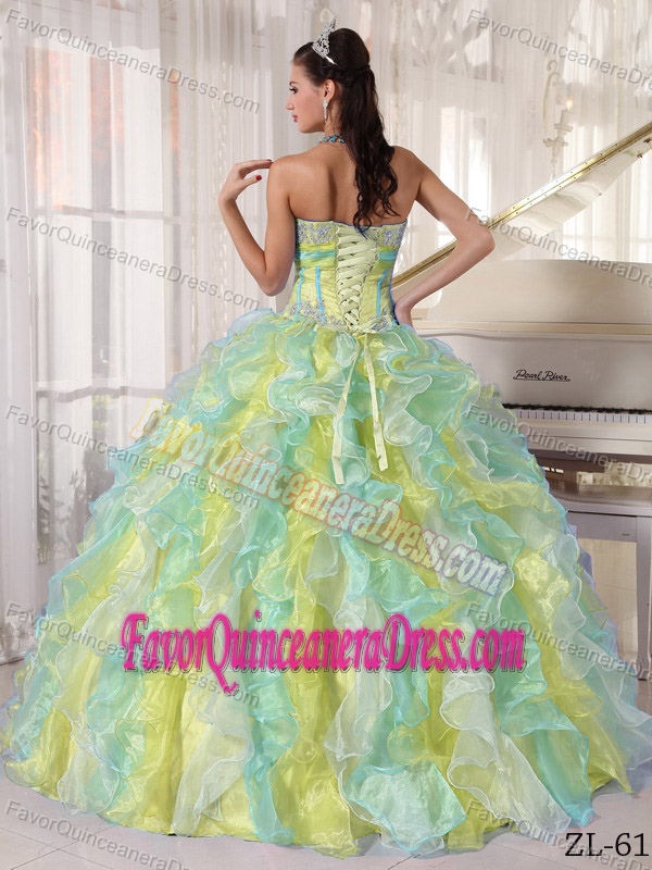 Best Sweetheart Ruffled Appliqued Colorful Quince Gown Dress for Summer