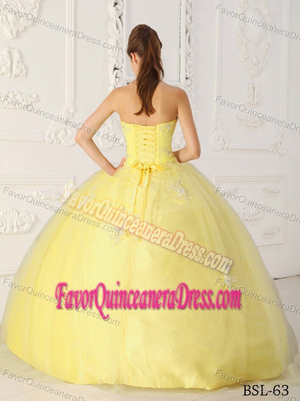 Best Sweetheart Neck Appliqued Yellow Quince Dress in Organza Taffeta