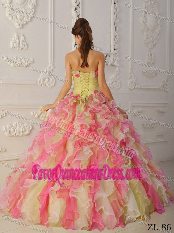 Pretty Ruffled Two-toned Organza Quinceanera Dress with Embellishment