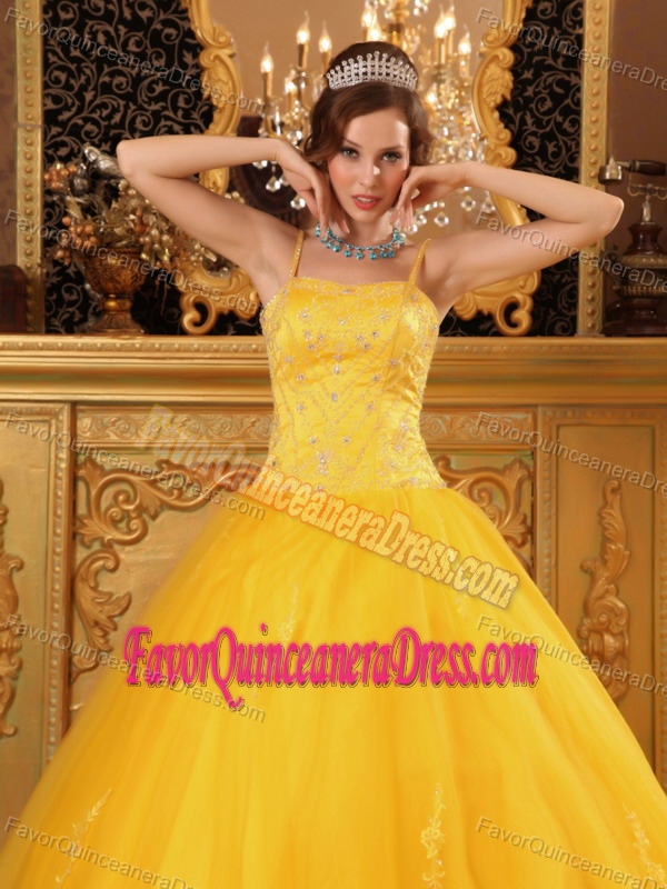 Recommended Spaghetti Straps Yellow Quince Dress in Satin and Organza