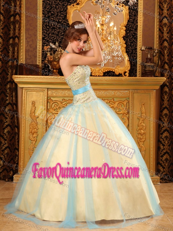 Special Beaded Satin Tulle Yellow Quince Dresses Ball Gown under 200