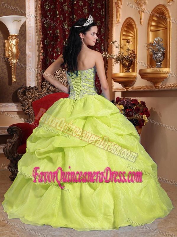 Modernistic Beaded Yellow Green Ball Gown Sweet 15 Dresses in Organza