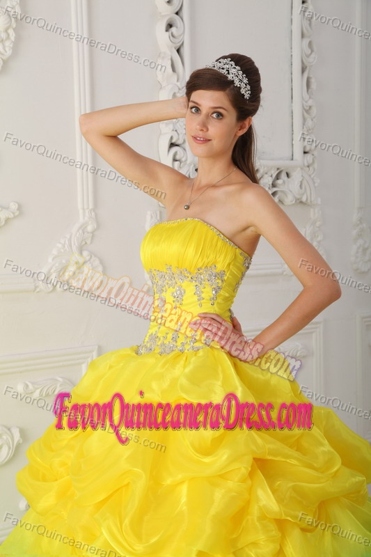 Recommended Yellow and Apple Green Quinceanera Dresses in Organza