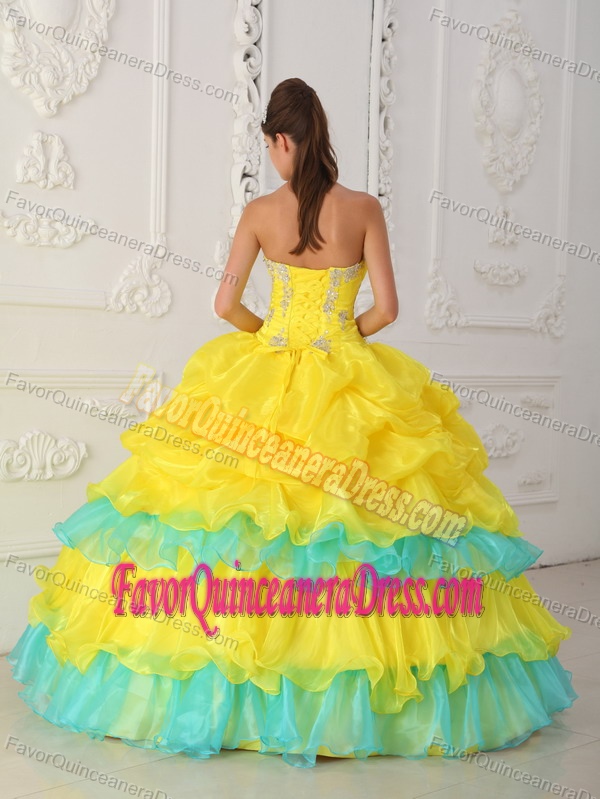 Recommended Yellow and Apple Green Quinceanera Dresses in Organza