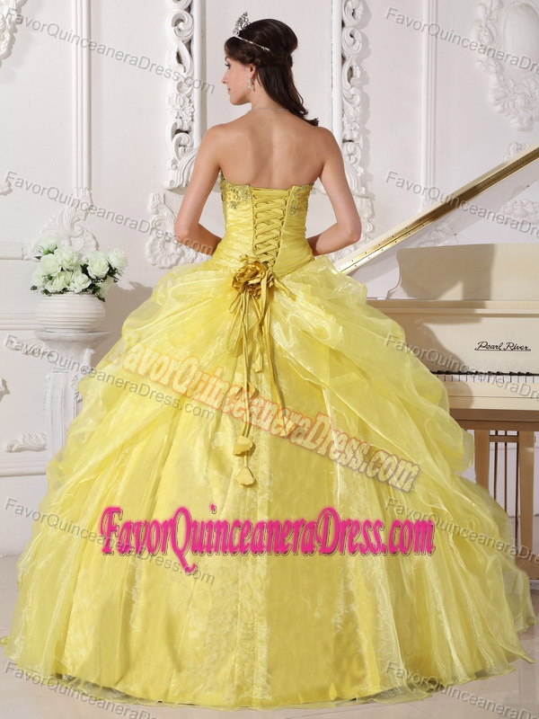 Special Style Organza Yellow Floor-length Quinceanera Dress with Embroidery