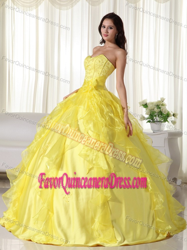 Surprising Taffeta Organza Ruffled Yellow Quinceanera Dress under 200