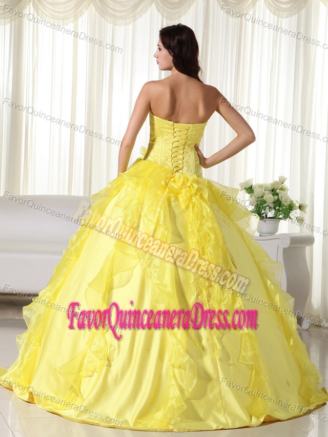 Surprising Taffeta Organza Ruffled Yellow Quinceanera Dress under 200