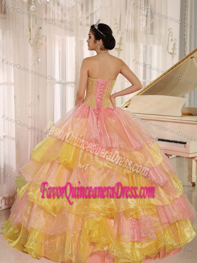 Lovely Tiered Appliqued Organza Dress for Quinceanera in Multi-color