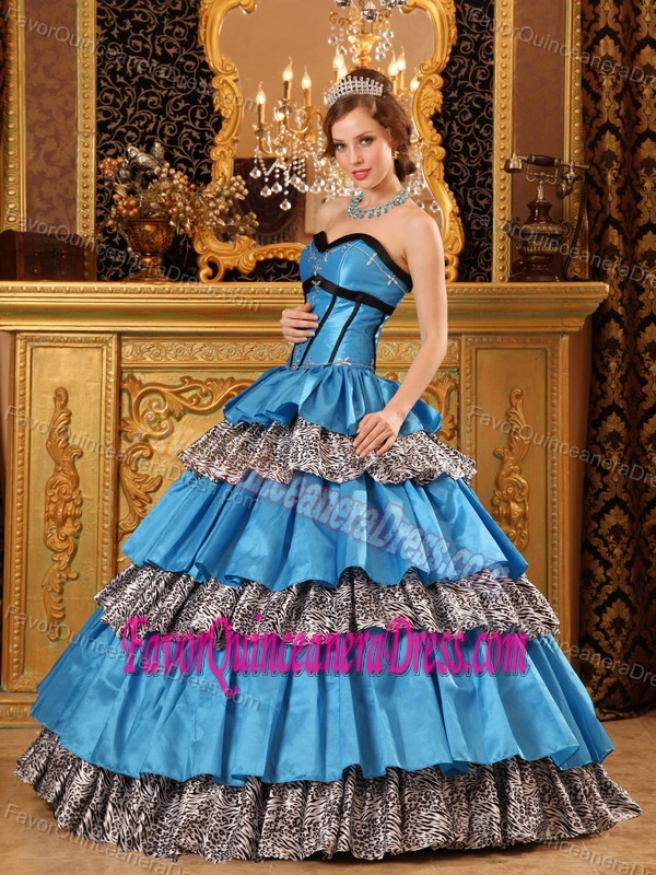 Romantic Tiered Colorful Taffeta Quinceaneras Dress with Animal Print