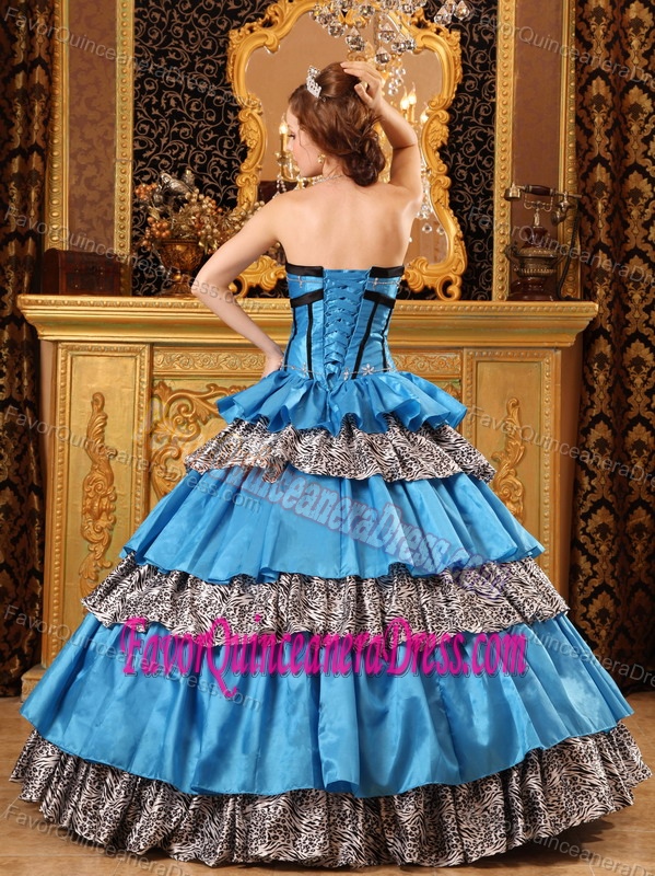 Romantic Tiered Colorful Taffeta Quinceaneras Dress with Animal Print