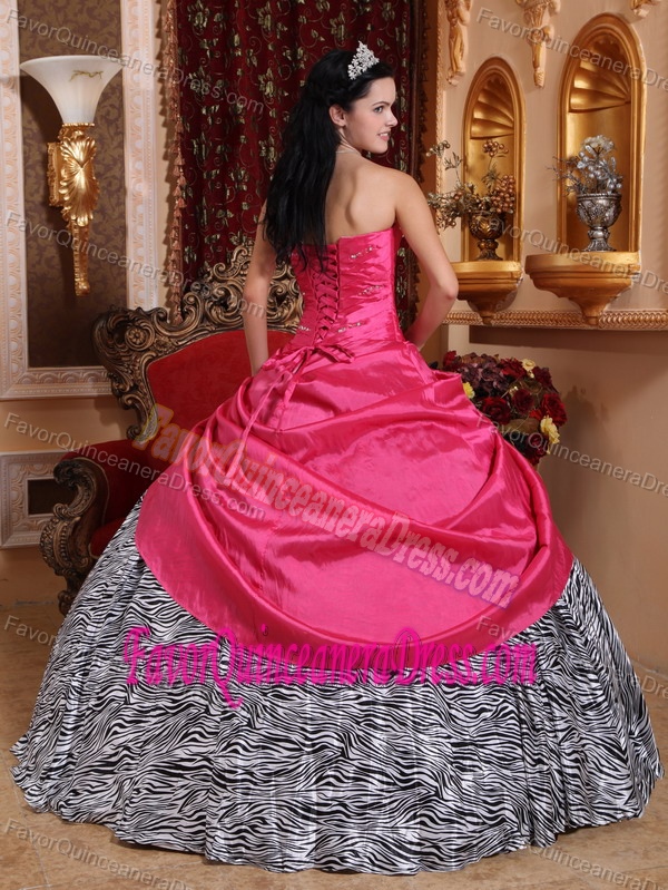 Gorgeous Hot Pink Taffeta Quinceanera Gown Dresses with Zebra Print