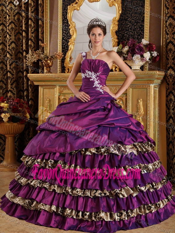 Surprising Tiered Taffeta Purple Quinceanera Dresses with Leopard Print