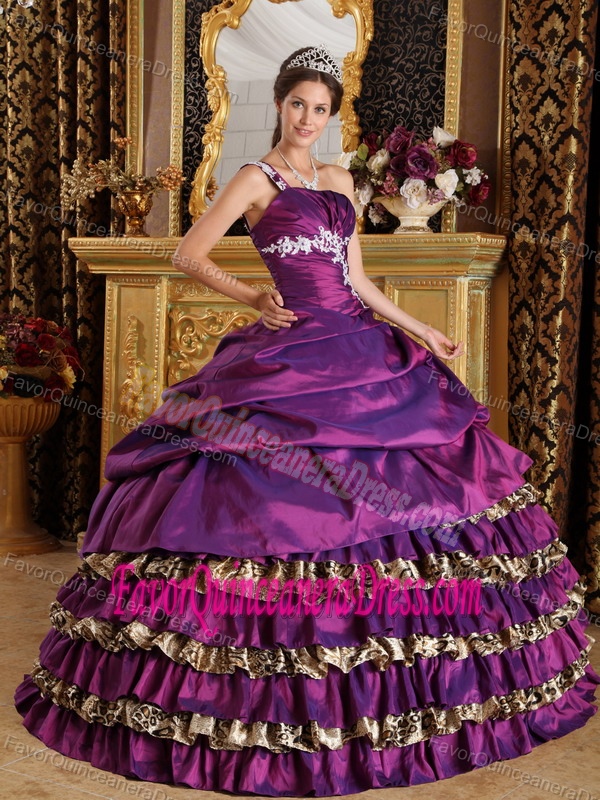 Surprising Tiered Taffeta Purple Quinceanera Dresses with Leopard Print