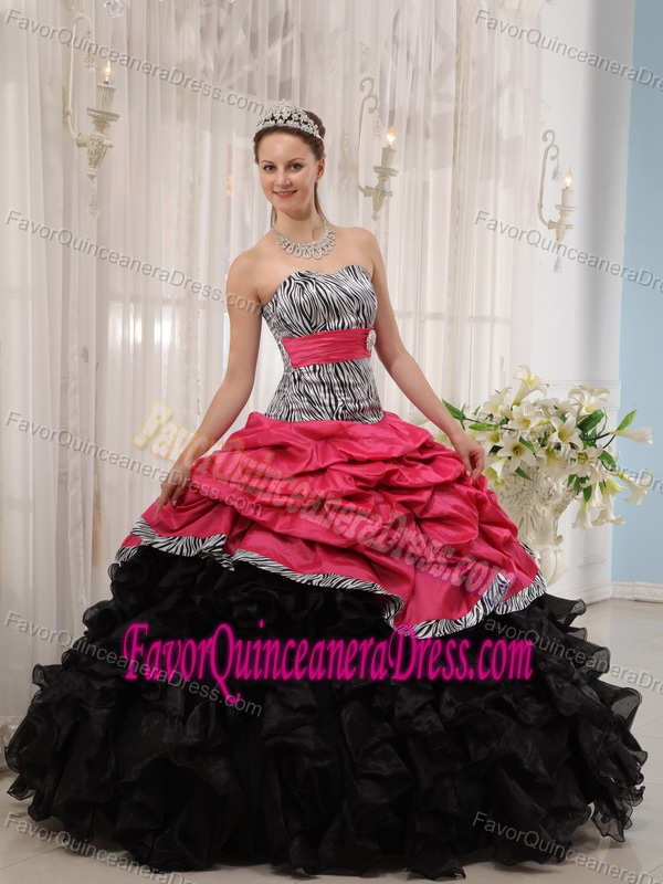 Lovely Red and Black Taffeta Organza Quinceanera Dress with Zebra Print