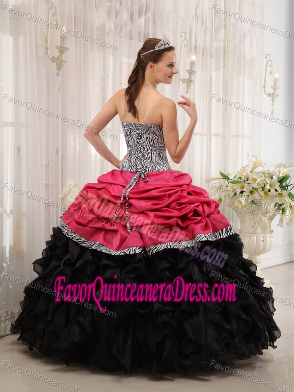 Lovely Red and Black Taffeta Organza Quinceanera Dress with Zebra Print