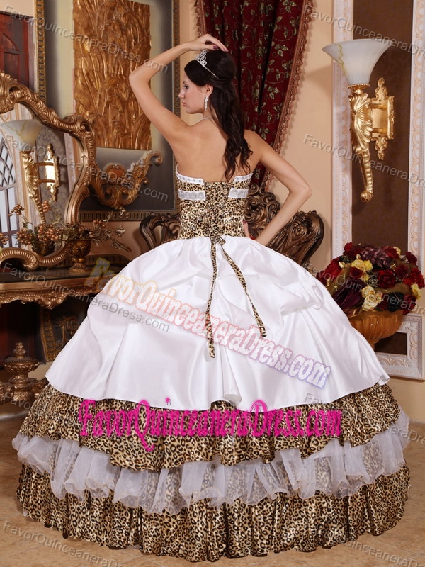 Best Seller Leopard Print White and Brown Quinceanera Dress in Taffeta