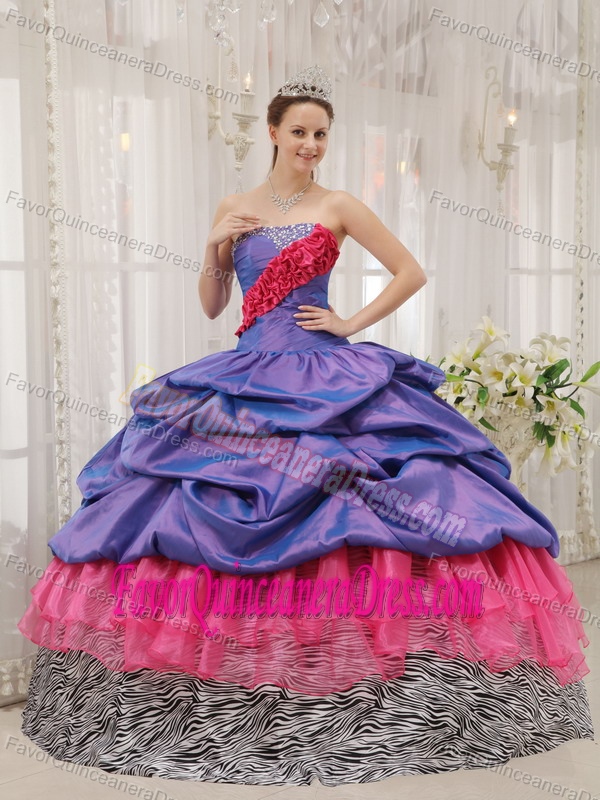 Strapless Long Beaded Organza Sweet Sixteen Quinceanera Dress in Multi-color