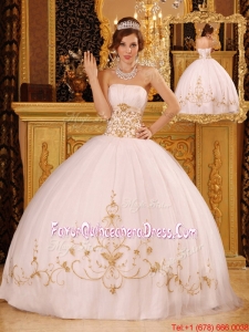 New Style White Ball Gown Strapless Floor Length Quinceanera Dresses
