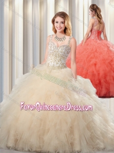 Exquisite Puffy Straps Champagne Quinceanera Dresses for 2016