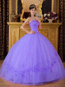 Purple Ball Gown Sweetheart Dress for Quinceanera in Tulle with Applique