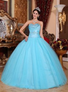 Popular Ruched and Beaded Quince Dress with Sweetheart in Tulle and Taffeta