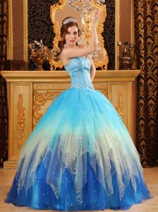 Beaded Ombre Sweetheart Floor-length Organza Quinceanera Dress with Paillettes