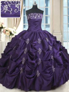 Gold Ball Gowns Organza and Taffeta Strapless Sleeveless Beading and Lace and Ruffles Floor Length Lace Up 15th Birthday Dress