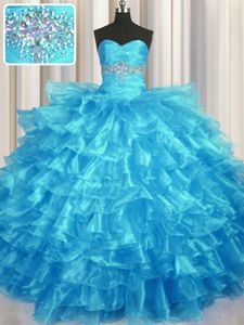Colorful Organza and Tulle Sweetheart Sleeveless Lace Up Beading and Ruffles Sweet 16 Dress in Red And Black