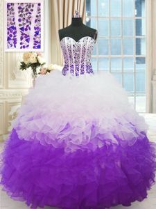 Floor Length Ball Gowns Sleeveless White And Purple Quinceanera Dress Lace Up