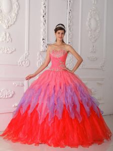 Pretty Sweetheart Floor-length Organza Dresses for Quince in Multi-color
