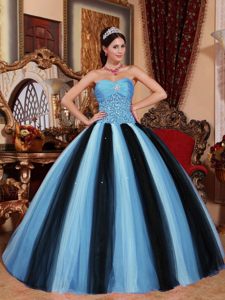 Special Style Teal and Black Tulle Taffeta Dress for Quince with Paillette