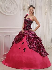 Exclusive One Shoulder Zebra Print Quinceanera Gown in Hot Pink and Black