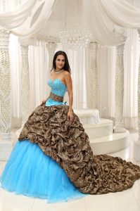Popular Leopard and Organza Sweetheart Quinceanera Gown Dress in Multi-color