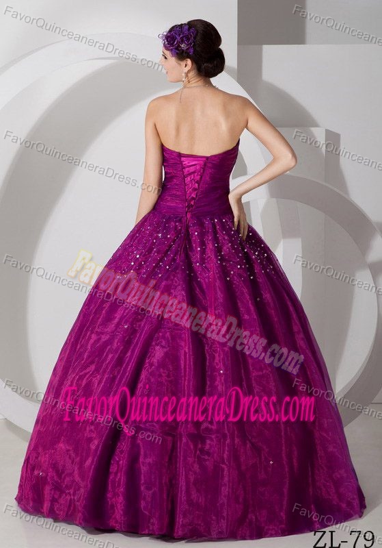 Wonderful Ruched and Beaded Lace-up Tulle Quince Dresses in Fuchsia