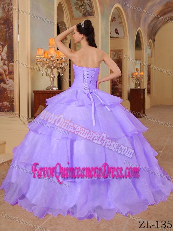 Classical Sweetheart Floor-length Organza Sweet Sixteen Dresses in Purple
